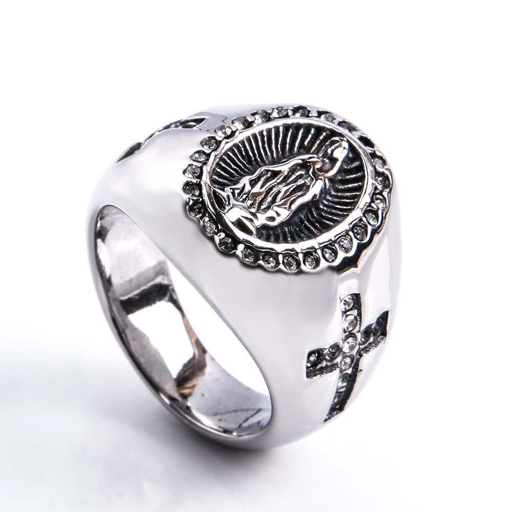 Anillo de acero inoxidable de la Virgen María con signo de la cruz, anillos católicos para joyería religiosa