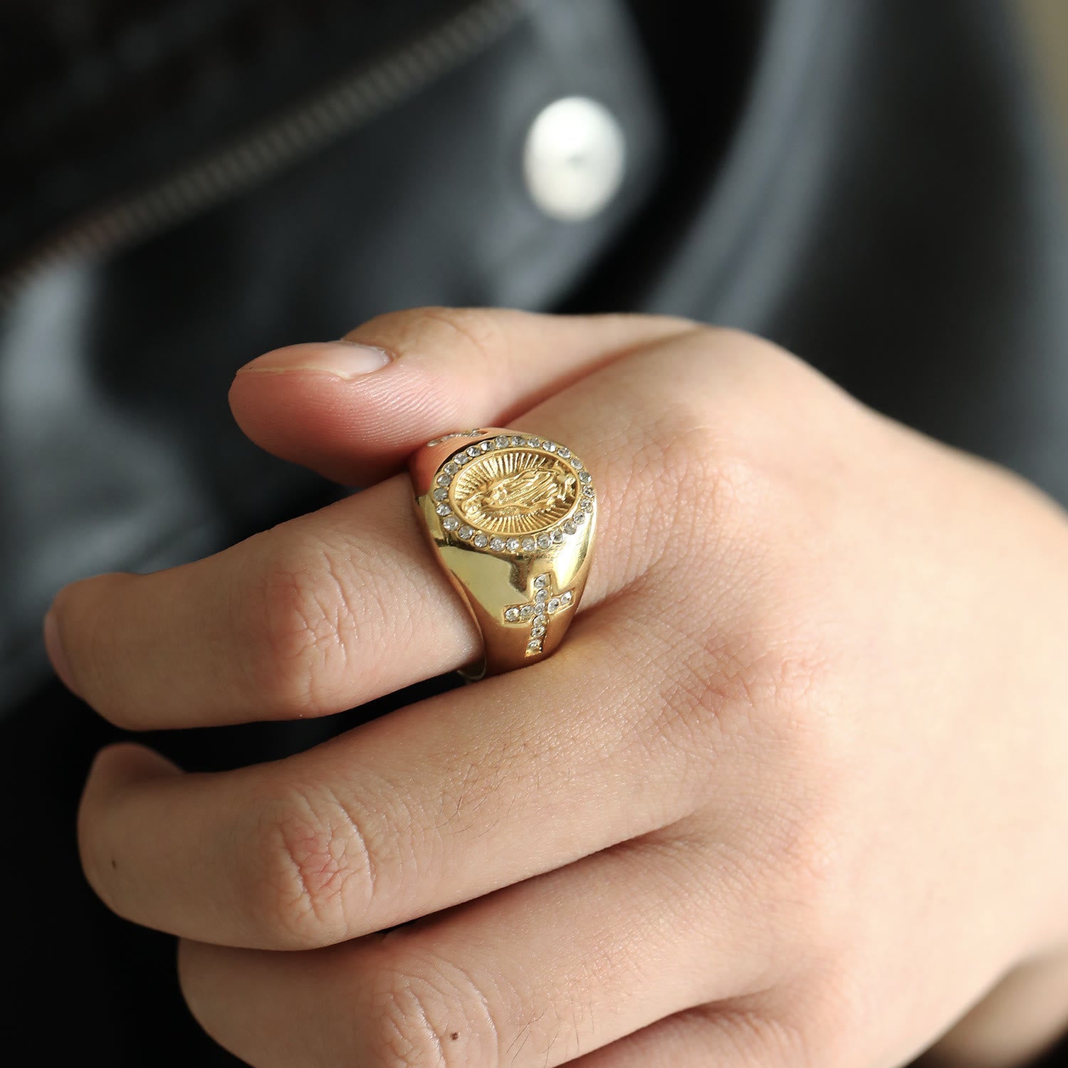 Anillo de acero inoxidable de la Virgen María con signo de la cruz, anillos católicos para joyería religiosa