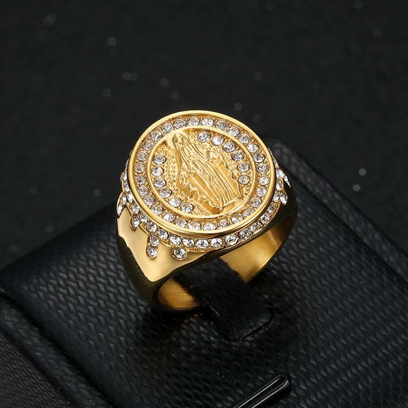 Anillo católico de acero inoxidable de la Virgen María