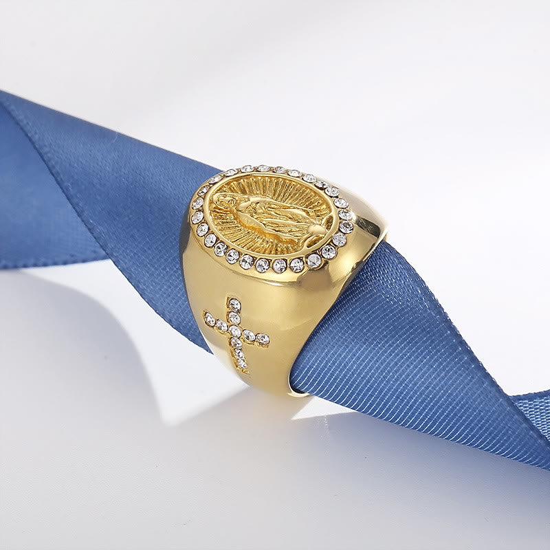 Anillo de acero inoxidable de la Virgen María con signo de la cruz, anillos católicos para joyería religiosa