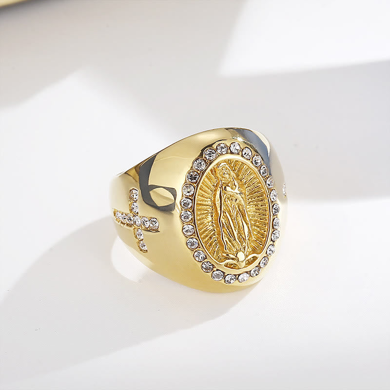 Anillo de acero inoxidable de la Virgen María con signo de la cruz, anillos católicos para joyería religiosa