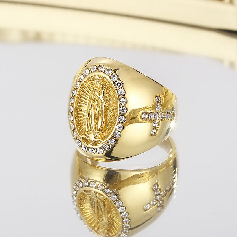 Anillo de acero inoxidable de la Virgen María con signo de la cruz, anillos católicos para joyería religiosa