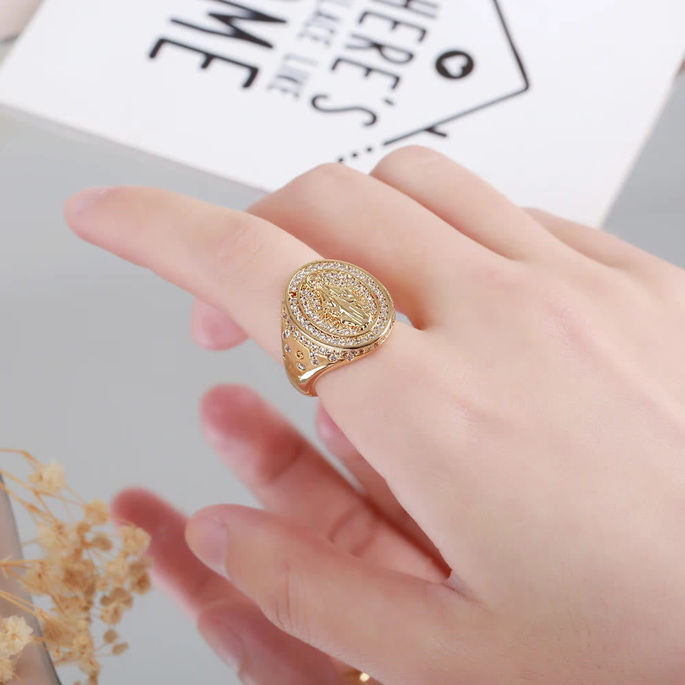 Anillo católico de acero inoxidable de la Virgen María