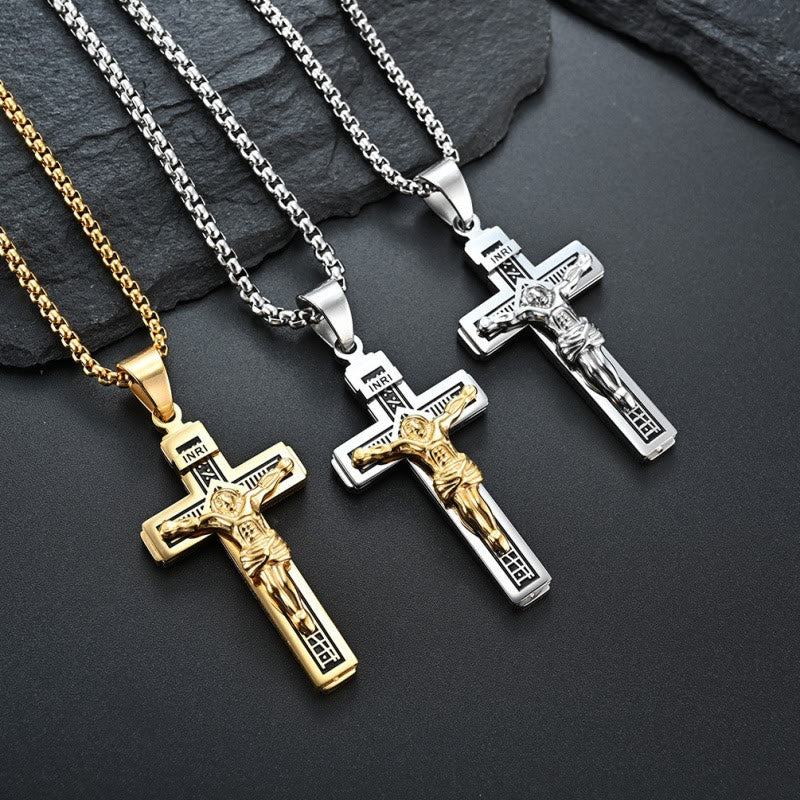 Collar de titanio con crucifijo de Jesús hecho a mano