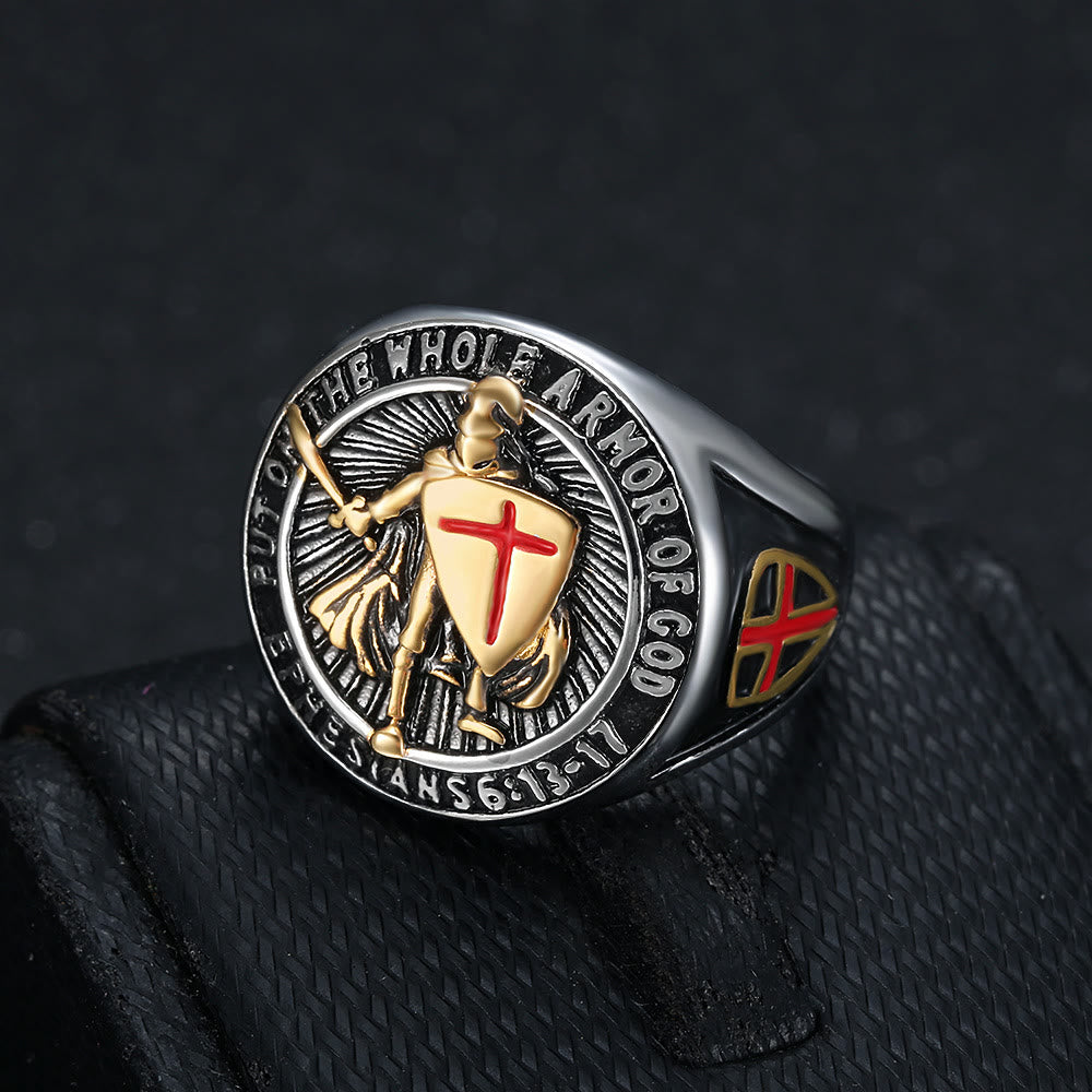 Anillo de titanio con escudo protector de armadura de caballero
