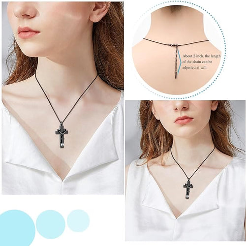 Collar con colgante de urna de cenizas con doble cruz y piedra natal de 12 meses