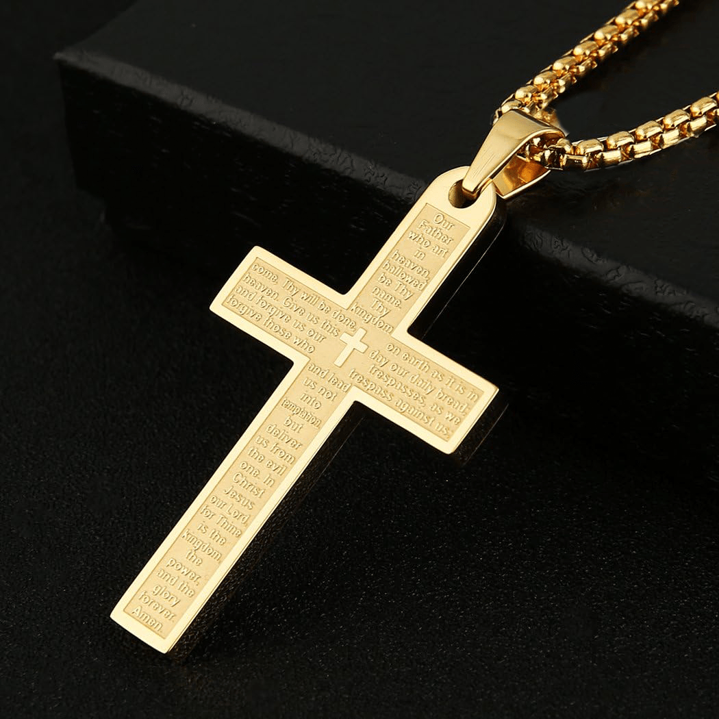 Collar con Cruz y Colgante del Padre Nuestro de Acero Inoxidable