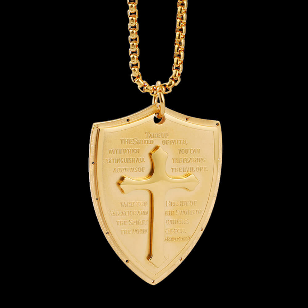 Collar con colgante de escudo cruzado del Padre Nuestro de acero inoxidable