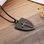 Collar con colgante de escudo cruzado del Padre Nuestro de acero inoxidable