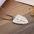 Collar con colgante de escudo cruzado del Padre Nuestro de acero inoxidable
