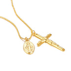 Collar de titanio con crucifijo y medalla de la Virgen María