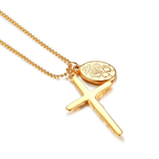 Collar de titanio con crucifijo y medalla de la Virgen María