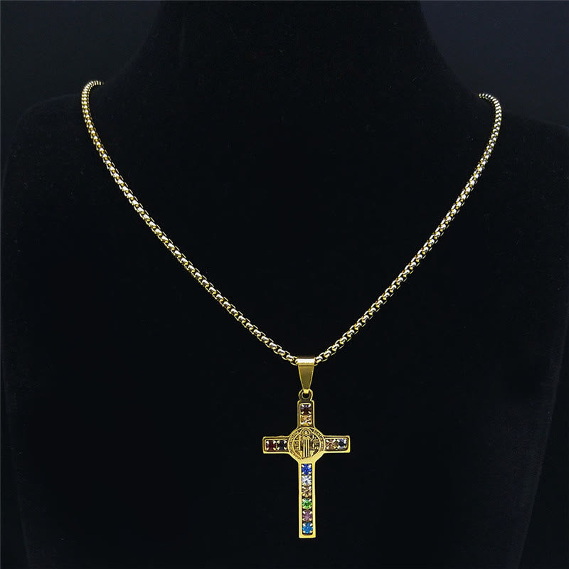 Collar de cristal con la Cruz de San Benito y mezcla de Biblia de 12 unidades
