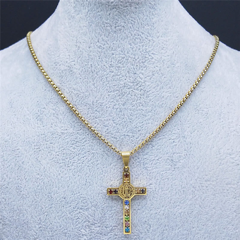 Collar de cristal con la Cruz de San Benito y mezcla de Biblia de 12 unidades