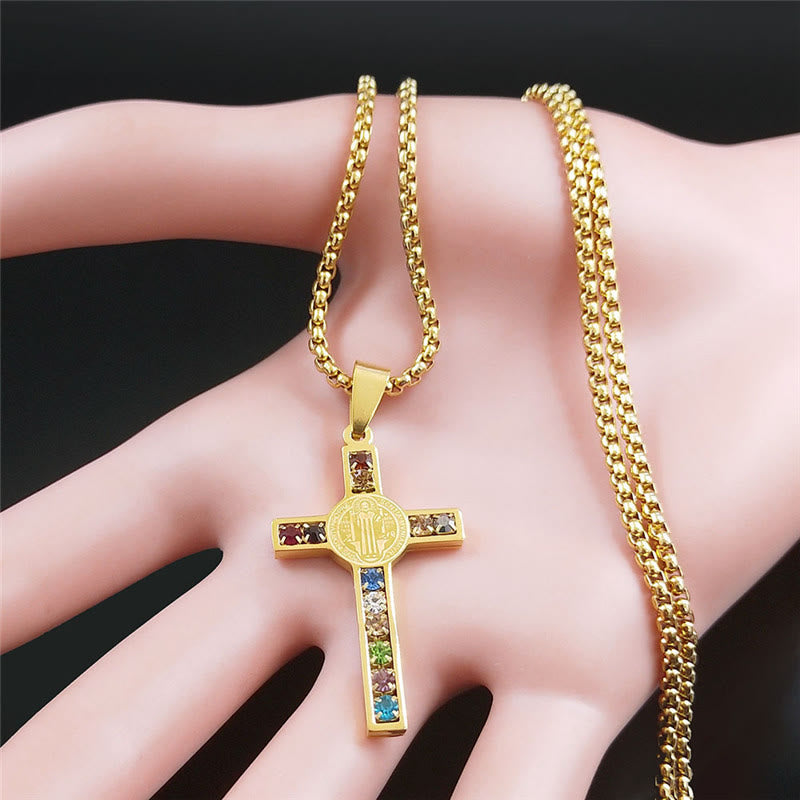 Collar de cristal con la Cruz de San Benito y mezcla de Biblia de 12 unidades