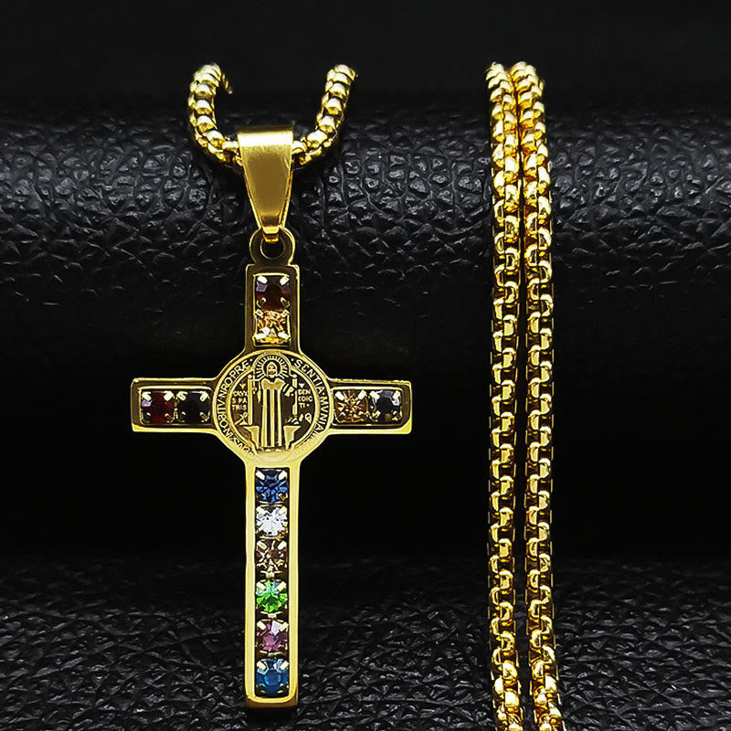 Collar de cristal con la Cruz de San Benito y mezcla de Biblia de 12 unidades