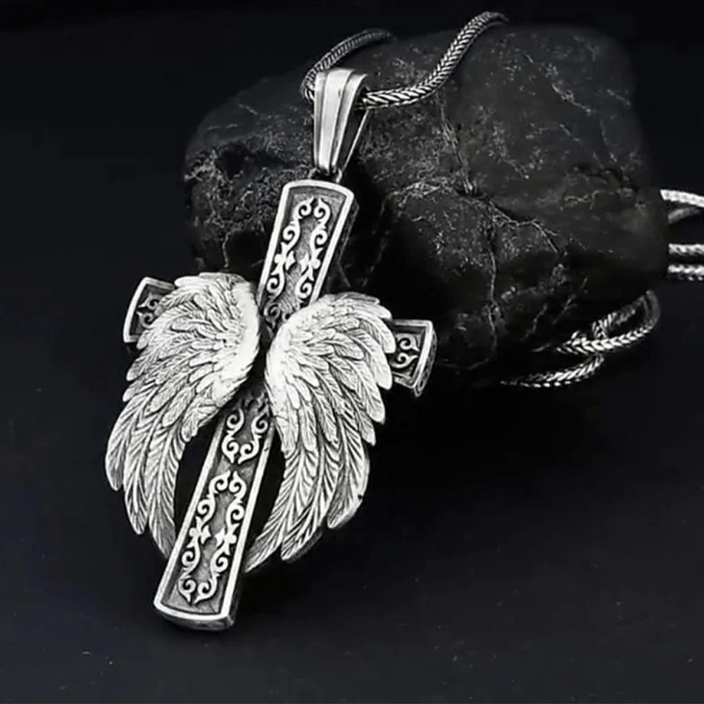 Colgante de plata con cruz alada, collar cristiano