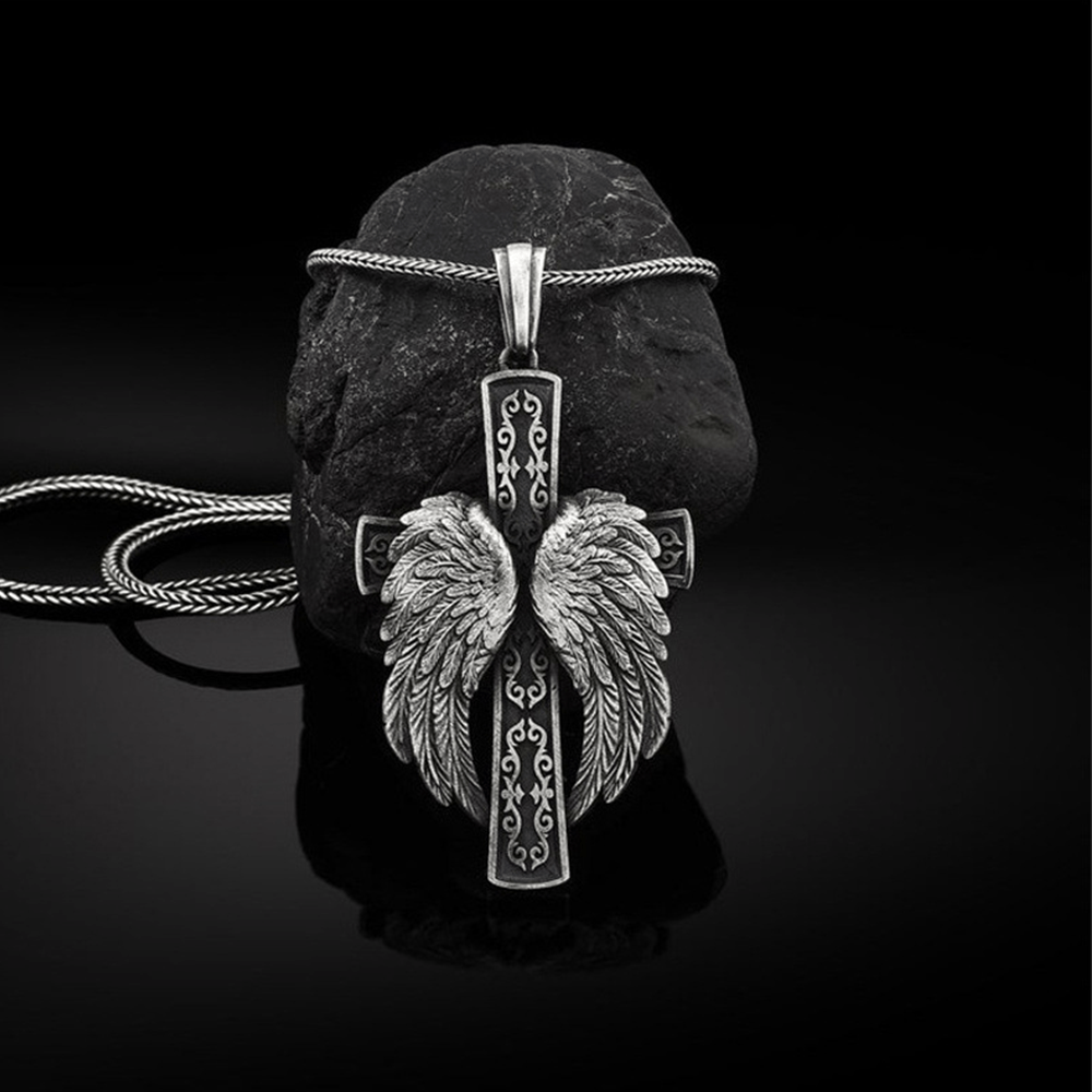 Colgante de plata con cruz alada, collar cristiano