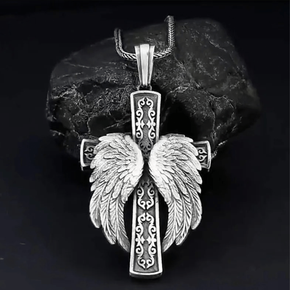 Colgante de plata con cruz alada, collar cristiano