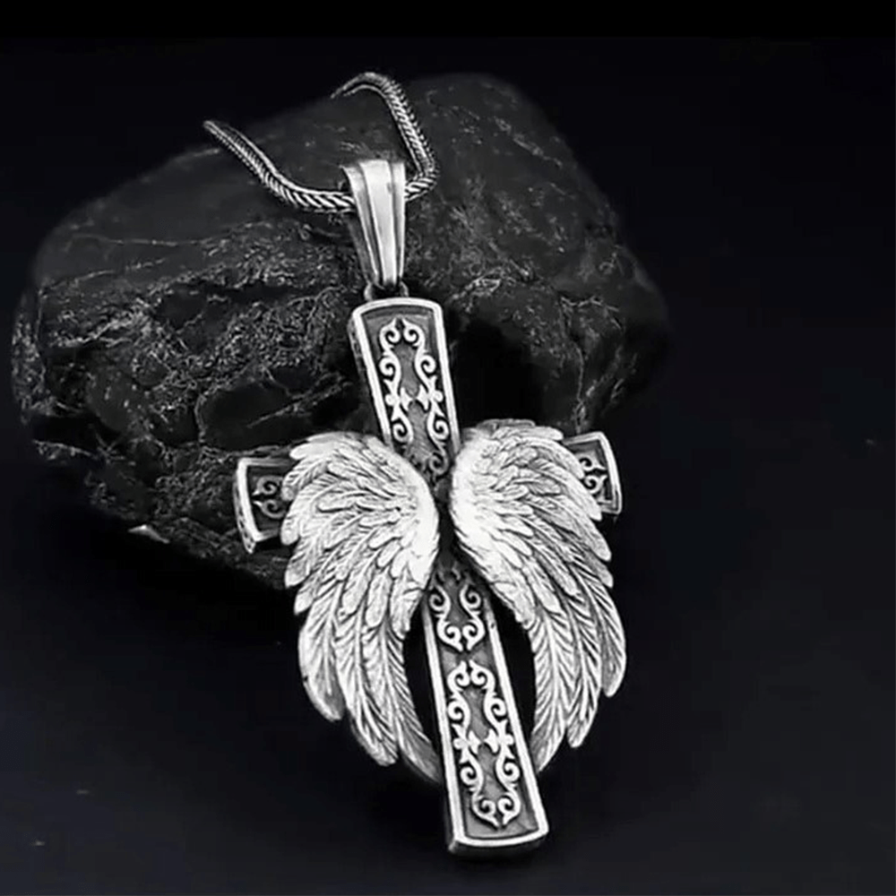 Colgante de plata con cruz alada, collar cristiano