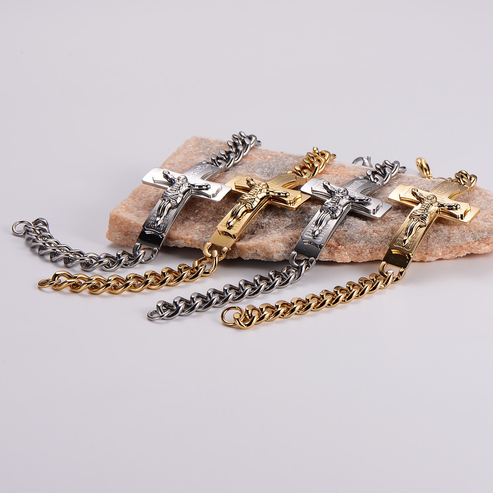 Pulsera de oración con versículo bíblico de cruz de Jesús sólida