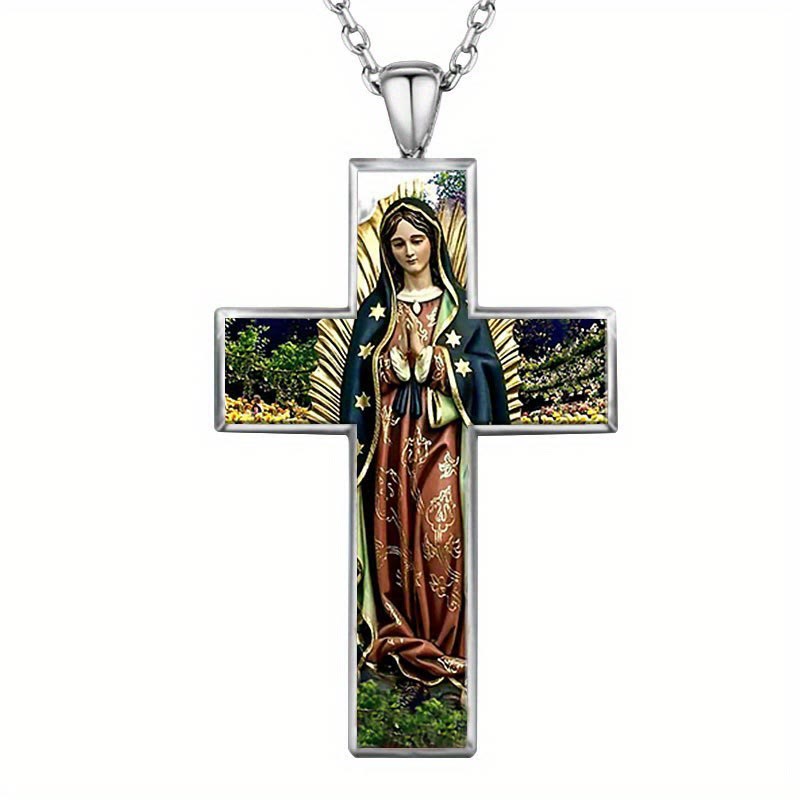 Collar con colgante de cruz de la Virgen María, joyería religiosa