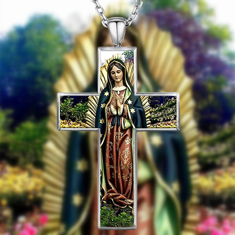 Collar con colgante de cruz de la Virgen María, joyería religiosa
