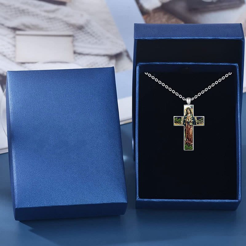 Collar con colgante de cruz de la Virgen María, joyería religiosa
