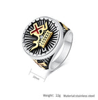 Anillo de titanio retro con cruz y corona