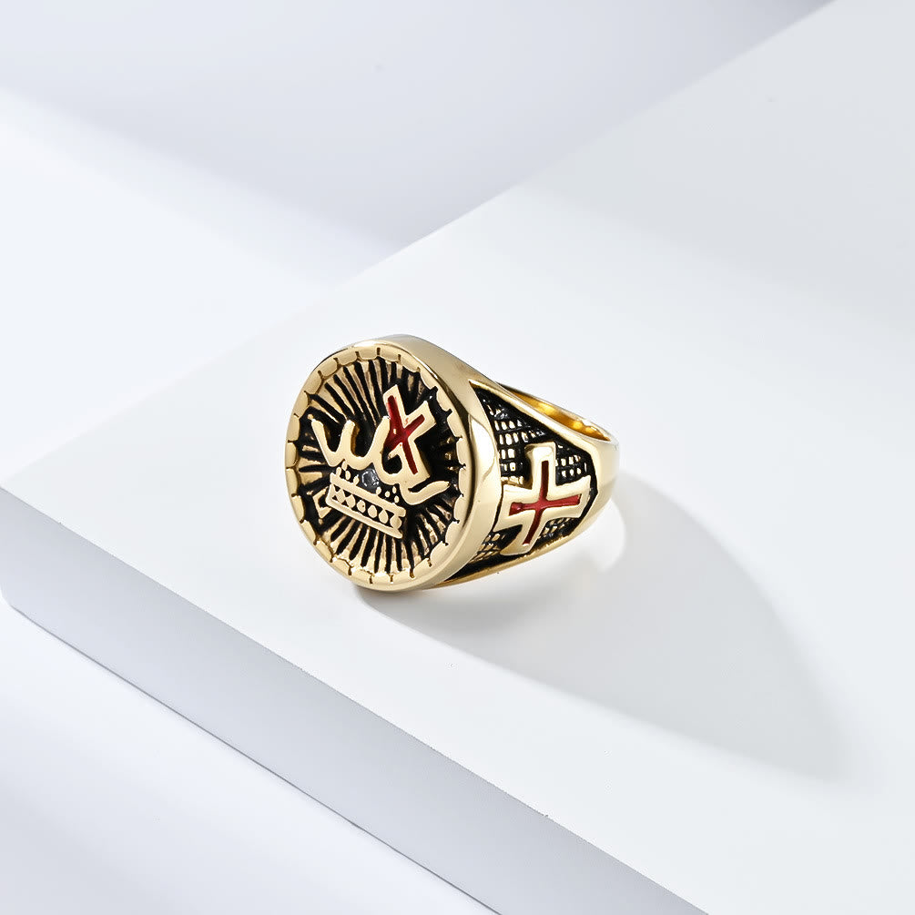 Anillo de titanio retro con cruz y corona