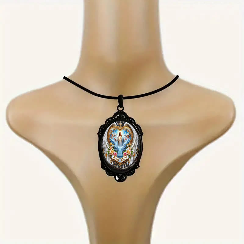 Collar colorido de Jesús Nuestro Padre con borde vintage estilo gótico