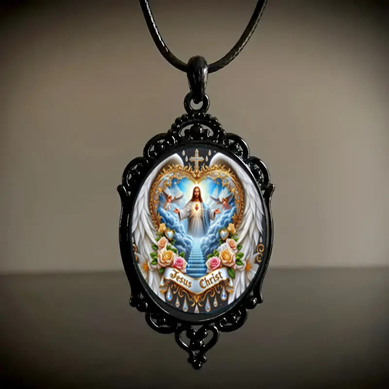 Collar colorido de Jesús Nuestro Padre con borde vintage estilo gótico