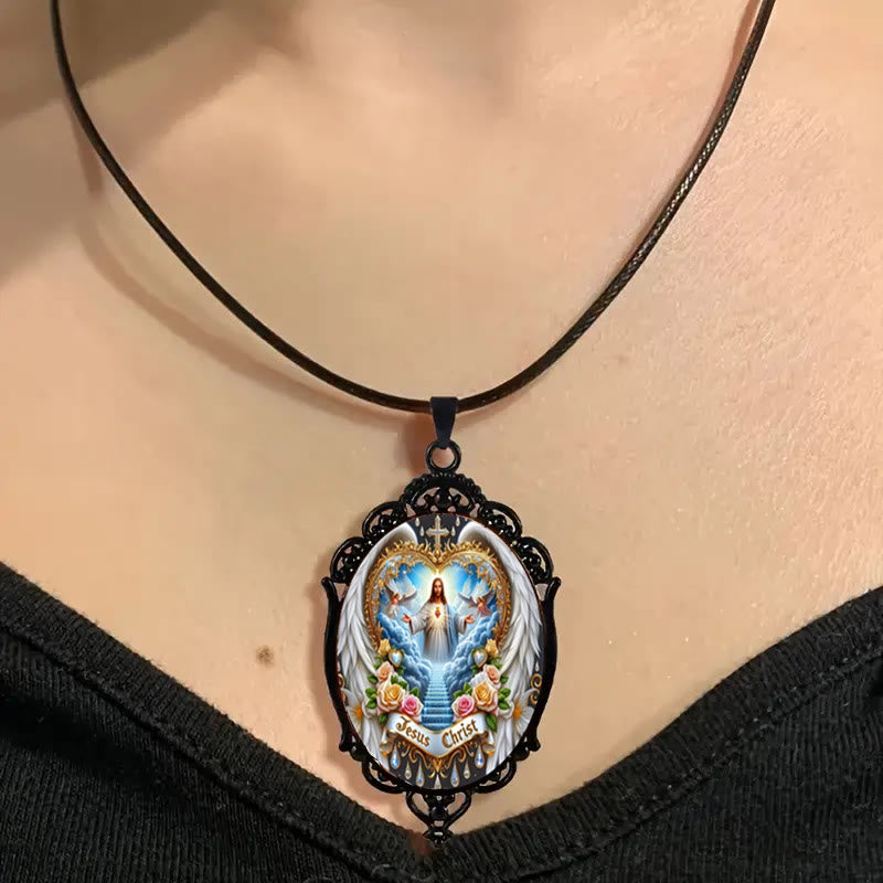 Collar colorido de Jesús Nuestro Padre con borde vintage estilo gótico