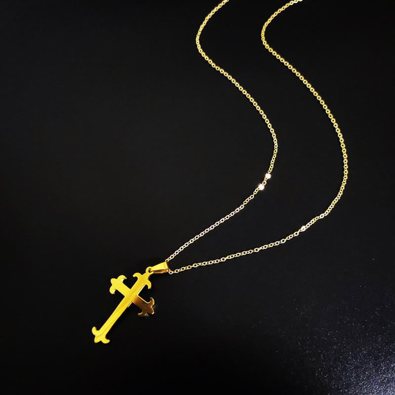 2 collares de acero inoxidable con colgante de cruz dorada de estilo minimalista