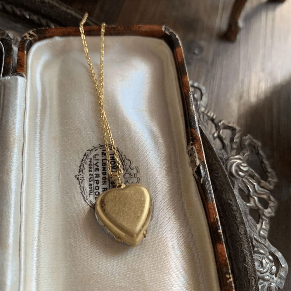 Intaglio Enamel Technique Vintage Style Iridescent Heart-Cross Glass Necklace
