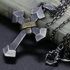 Collar con colgante de cruz de plata de ley 925 estilo retro de metal pesado