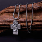 Collar de aleación con colgante de cruz de Jesús, María y José de estilo clásico