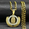 Collar con colgante de rama de olivo de estilo clásico con pedrería de Nuestra Señora de Guadalupe