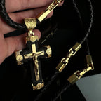 Collar con colgante de aleación negra y dorada, estilo de lujo, crucifijo, cruz de Jesús