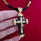 Collar con colgante de aleación negra y dorada, estilo de lujo, crucifijo, cruz de Jesús