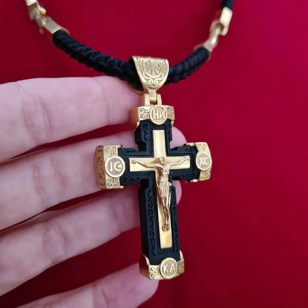 Collar con colgante de aleación negra y dorada, estilo de lujo, crucifijo, cruz de Jesús