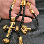 Collar con colgante de aleación negra y dorada, estilo de lujo, crucifijo, cruz de Jesús