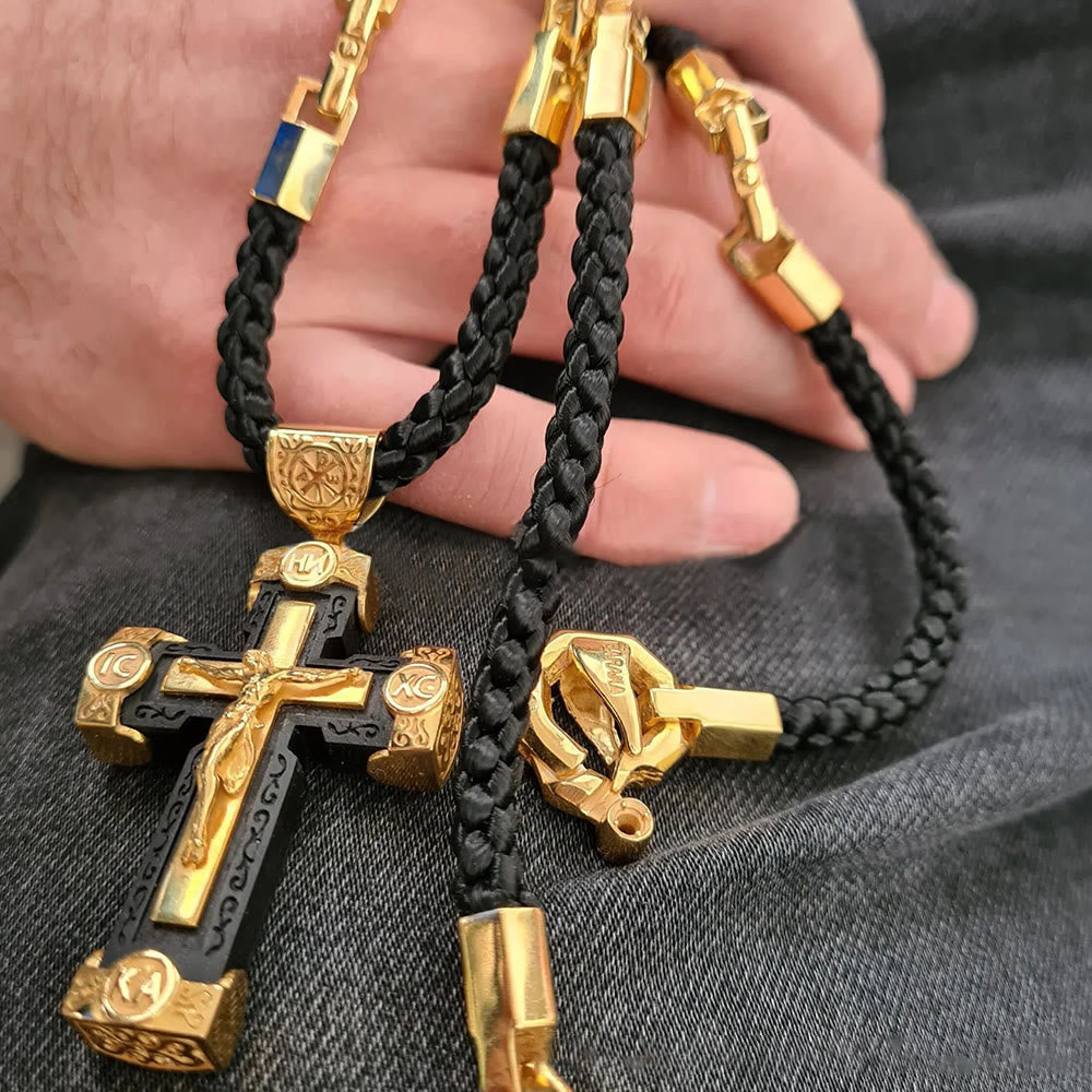 Collar con colgante de aleación negra y dorada, estilo de lujo, crucifijo, cruz de Jesús