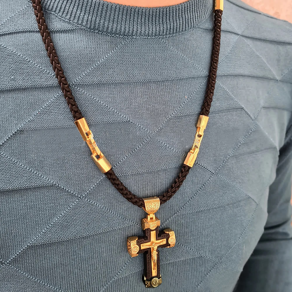 Collar con colgante de aleación negra y dorada, estilo de lujo, crucifijo, cruz de Jesús