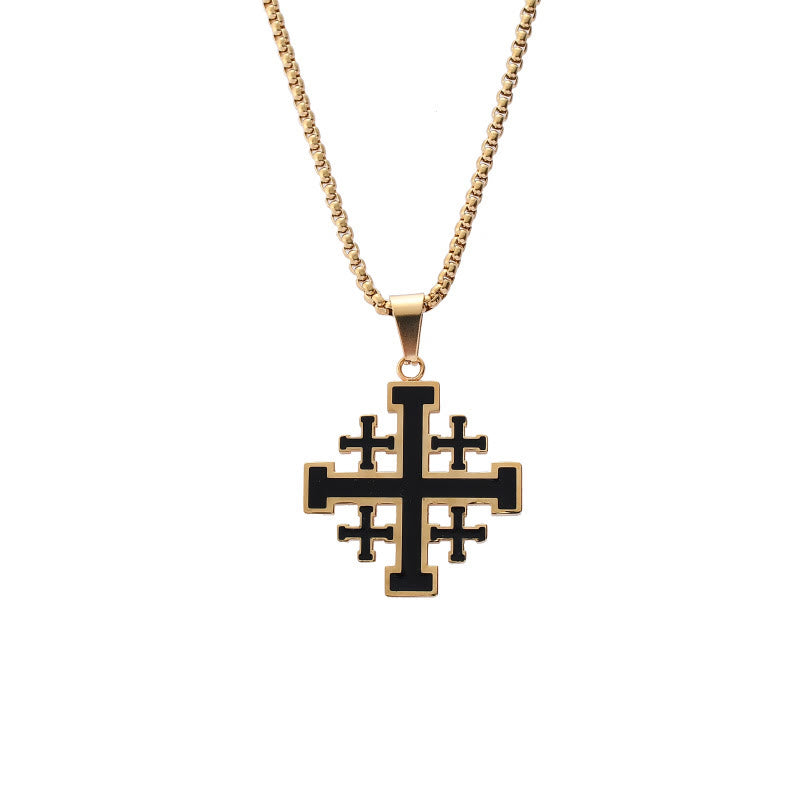 Collar de Acero de Titanio con Colgante de Cruz de Jerusalén Estilo Hip-hop