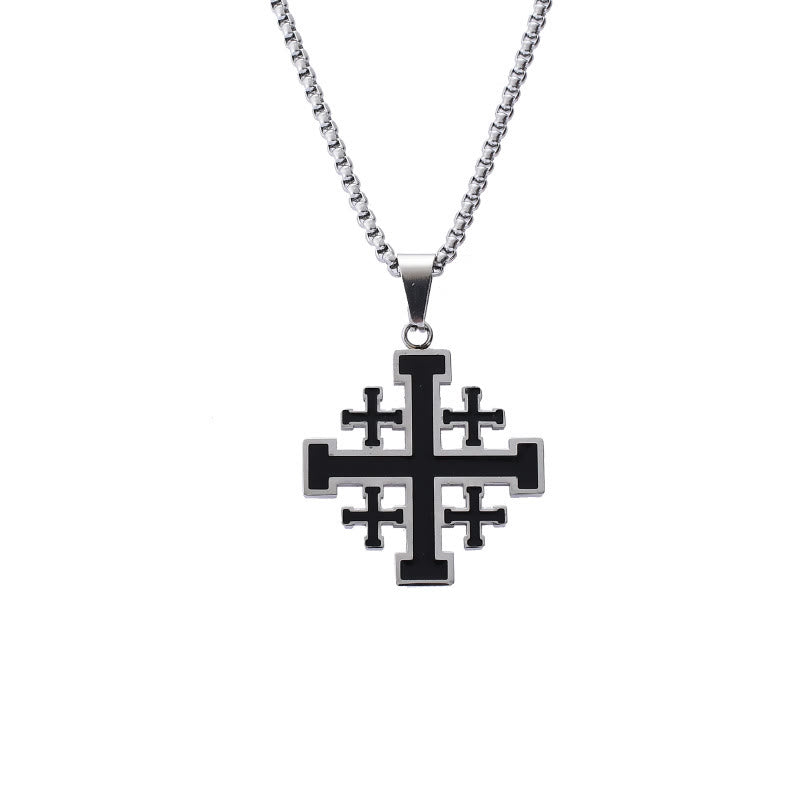 Collar de Acero de Titanio con Colgante de Cruz de Jerusalén Estilo Hip-hop