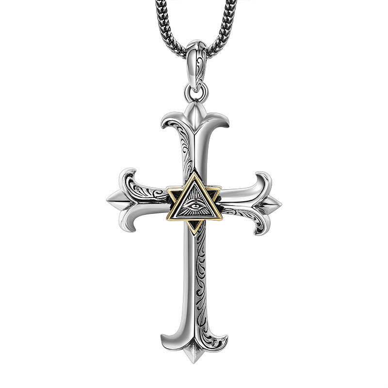 Collar con colgante de cadena de perlas cuadradas, diseño de moda, estilo sobrio, cruz de ojo de Dios