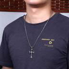Collar con colgante de cadena de perlas cuadradas, diseño de moda, estilo sobrio, cruz de ojo de Dios