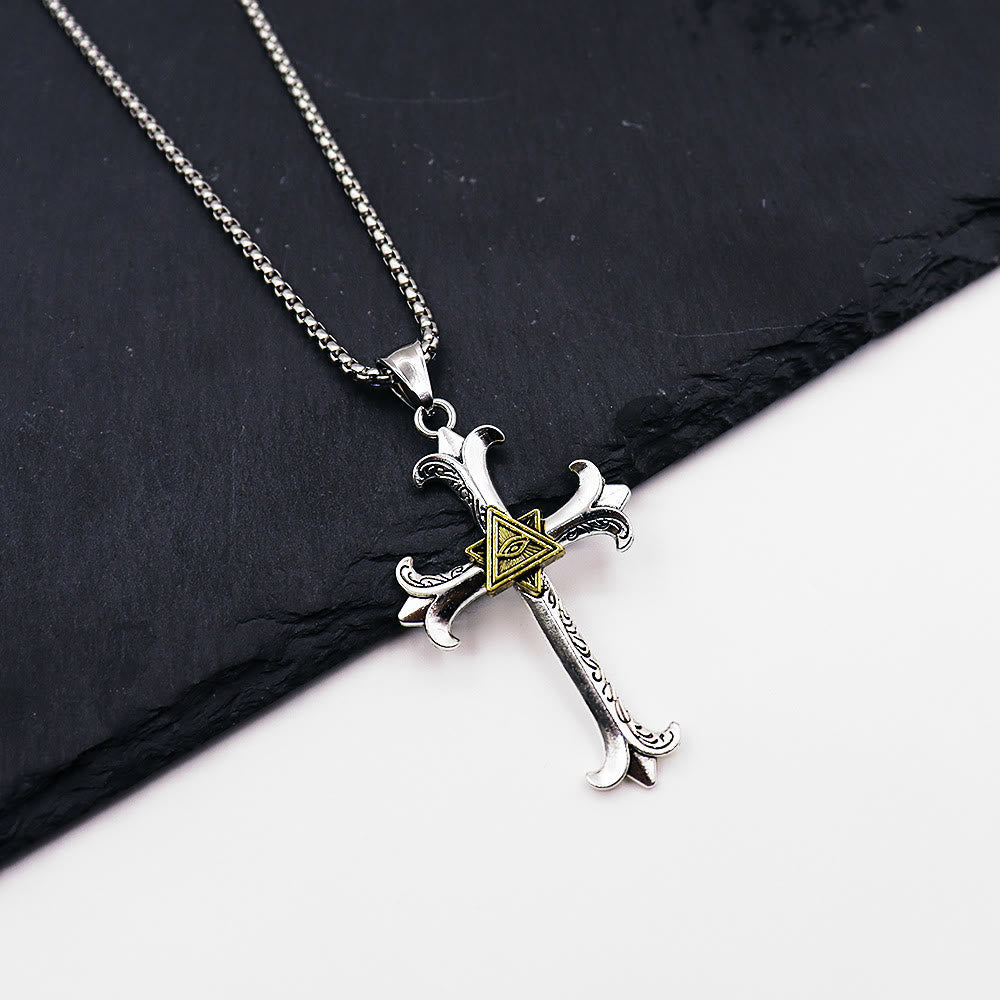 Collar con colgante de cadena de perlas cuadradas, diseño de moda, estilo sobrio, cruz de ojo de Dios