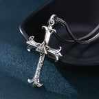 Collar con colgante de cadena de perlas cuadradas, diseño de moda, estilo sobrio, cruz de ojo de Dios